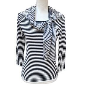 Etcetera Silk Trim Striped Knit Top Women's Size XS Navy White